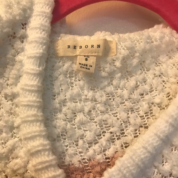 Reborn size small sweater with hood. White and dusty pink. - Picture 2 of 5